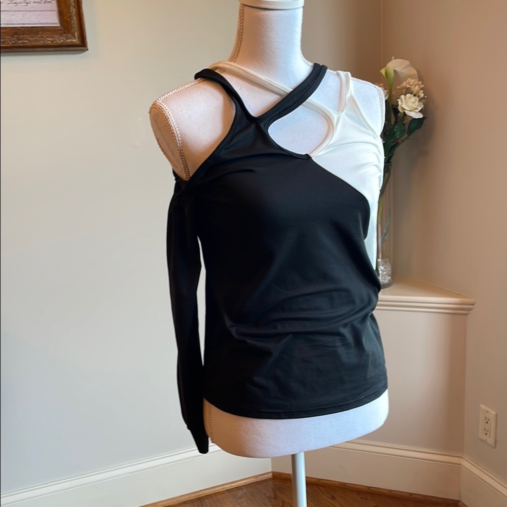 Chic Black and White Women's Cold Shoulder Top